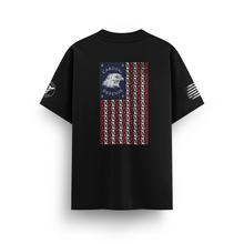 Cargar imagen en el visor de la galería, Cardini Defense “Defender’s Flag” American Flag Graphic Tee – Men’s Patriotic Eagle Shirt, 60/40 Cotton-Poly Blend, Black