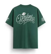 Cargar imagen en el visor de la galería, Cardini Defense “Script & Soar” Graphic Tee – Men’s Hand-Lettered Eagle Logo Shirt, 60/40 Cotton-Poly Blend, Black