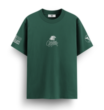 Cargar imagen en el visor de la galería, Cardini Defense “Script & Soar” Graphic Tee – Men’s Hand-Lettered Eagle Logo Shirt, 60/40 Cotton-Poly Blend, Black