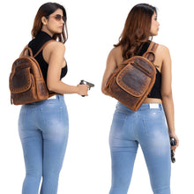 Load image into Gallery viewer, CONCEALED CARRY RFID "DAISY" LEATHER BACKPACK