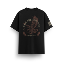 Load image into Gallery viewer, Cardini Defense “Valor Wings” Eagle Graphic Tee – Men’s Patriotic Vintage Shirt, 60/40 Cotton-Poly Blend, Black