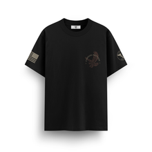 Load image into Gallery viewer, Cardini Defense “Valor Wings” Eagle Graphic Tee – Men’s Patriotic Vintage Shirt, 60/40 Cotton-Poly Blend, Black