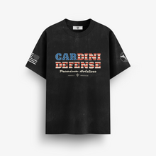 Cargar imagen en el visor de la galería, Cardini Defense “Patriot Logo” Graphic Tee – Men’s American Flag Holster Shirt, 60/40 Cotton-Poly Blend, Black or Navy