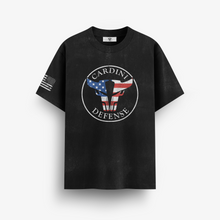 Load image into Gallery viewer, Cardini Defense “Patriot Bull” Logo Tee – Men’s American Flag Graphic Shirt, 60/40 Cotton-Poly Blend, Black or Navy