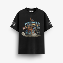 Load image into Gallery viewer, Cardini Defense “Bigfoot Rider” Graphic Tee – Men’s Patriotic Motorcycle Shirt, 60/40 Cotton-Poly Blend