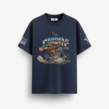 Load image into Gallery viewer, Cardini Defense “Bigfoot Rider” Graphic Tee – Men’s Patriotic Motorcycle Shirt, 60/40 Cotton-Poly Blend