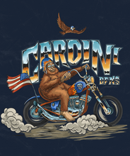 Load image into Gallery viewer, Cardini Defense “Bigfoot Rider” Graphic Tee – Men’s Patriotic Motorcycle Shirt, 60/40 Cotton-Poly Blend