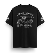 Cargar imagen en el visor de la galería, Cardini Defense “Blueprint Revolver” Graphic Tee – Men’s Vintage Firearm Patent Shirt, 60/40 Cotton-Poly Blend