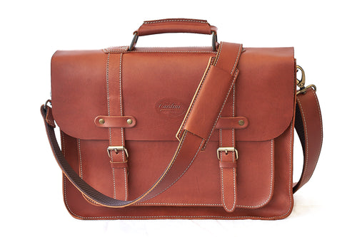 Cardini Leather Briefcase Cognac Front