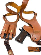 Load image into Gallery viewer, Cardini Shoulder Holster - Premium Leather - for Glock 17, 22, 31, Sig Sauer P220, P226, P227, and Full Sized 1911&#39;s and Other Like Sized Handguns
